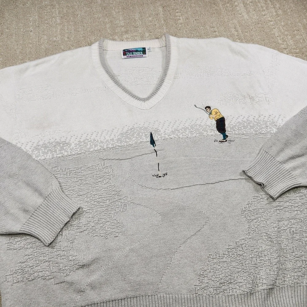 Vintage Golf Sweater Men XL Grandpa  Big Player Chunky Knit V Neck USA Made